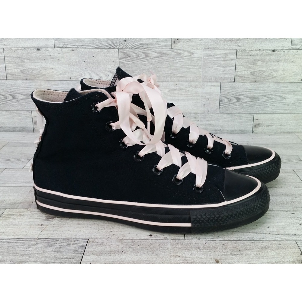Converse Chuck Taylor All Star High Top Dark Swan Sneaker Black Pink Sz 7 Ribbon